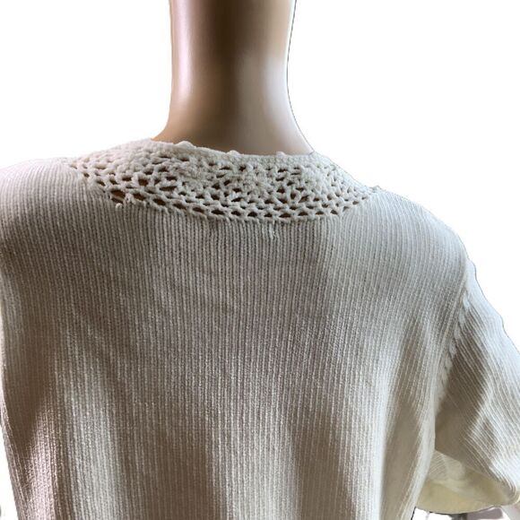 Carolyn Taylor White Long Sleeve V Neck Crochet Neckline Soft Girl Sweater Large - Picture 6 of 12